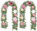 Artificial Flower Garland 12.14ft Eucalyptus with Pink Roses