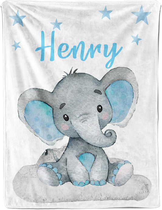 Custom Elephant Baby Blanket for Boys - Super Soft Personalized Name Blanket