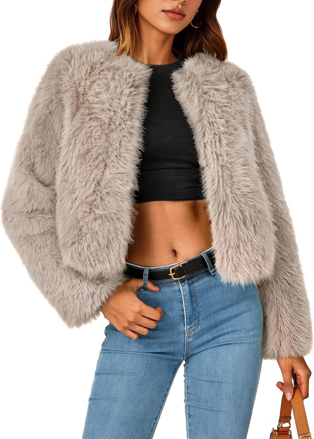 ZESICA Women's Faux Fur Cropped Jacket for Winter Style