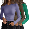 Ficerd 3 Pack Women's Ribbed Long Sleeve Tops - Slim Fit (Style GXS1)