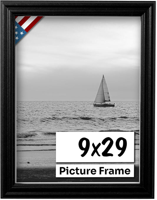Black 9x29 Picture Frame - Handmade Solid Wood Wall Decor