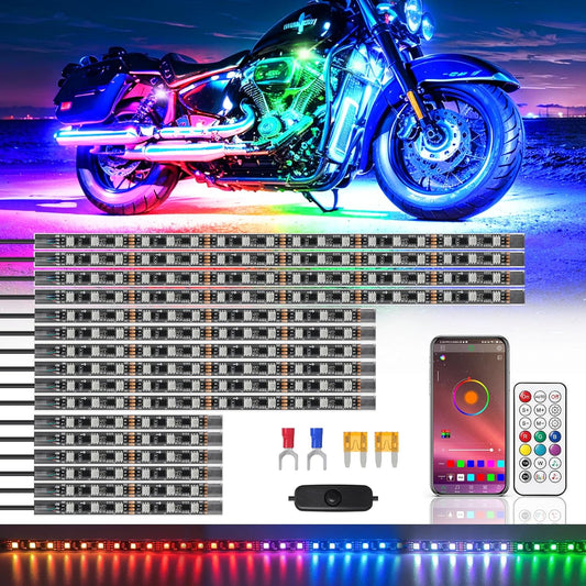 16PCS Motorcycle RGB LED Lights Kit with APP and RF Remote