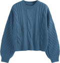 Solid Knit Cable Sweater Long Lantern Sleeve Pullover - Cozy Knit