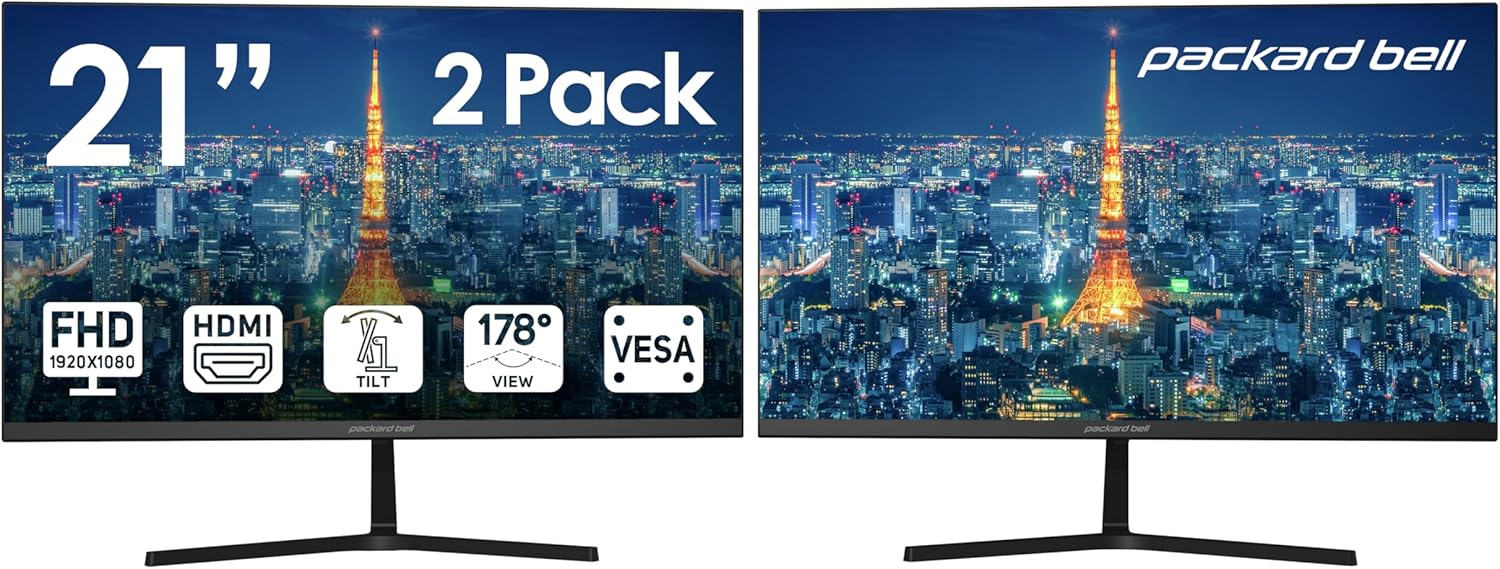 Ultrawide FHD Monitor 2 Pack - VESA, Tilt Adjust, Slim Bezel