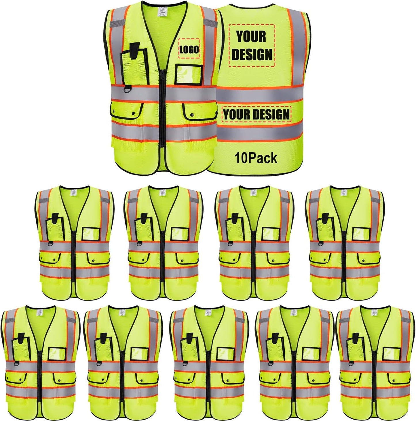 Reflective Vest Class 2 Safety Vests with Pockets and Zipper