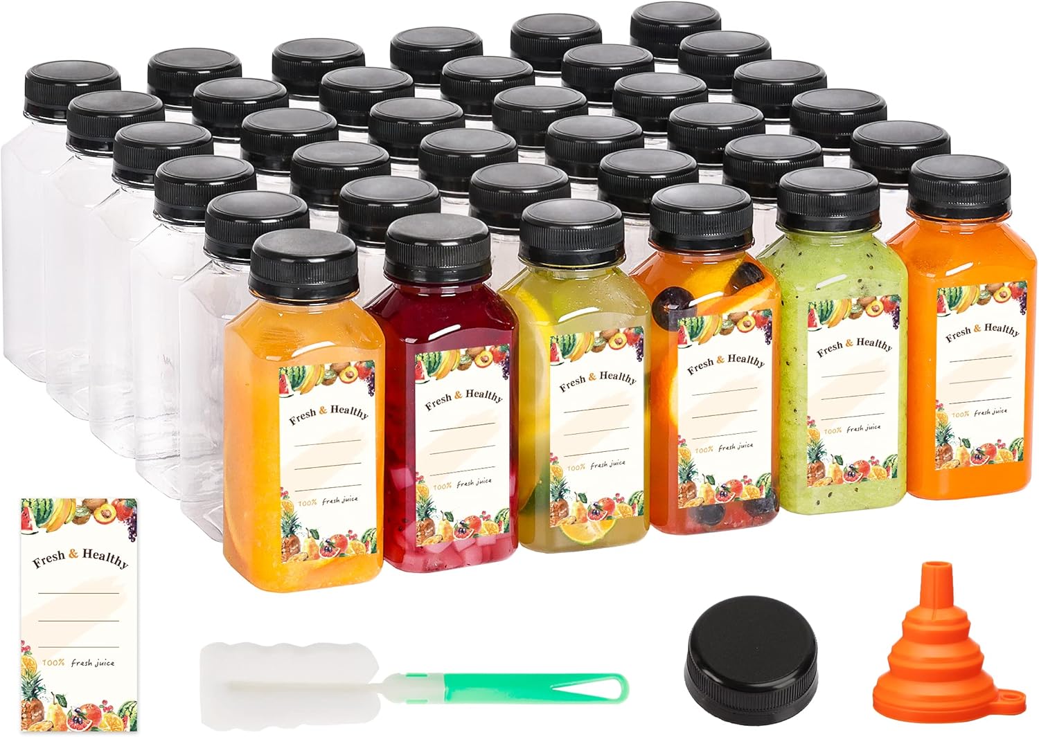 134pcs 8oz Plastic Juice Bottles for Smoothies and Beverages
