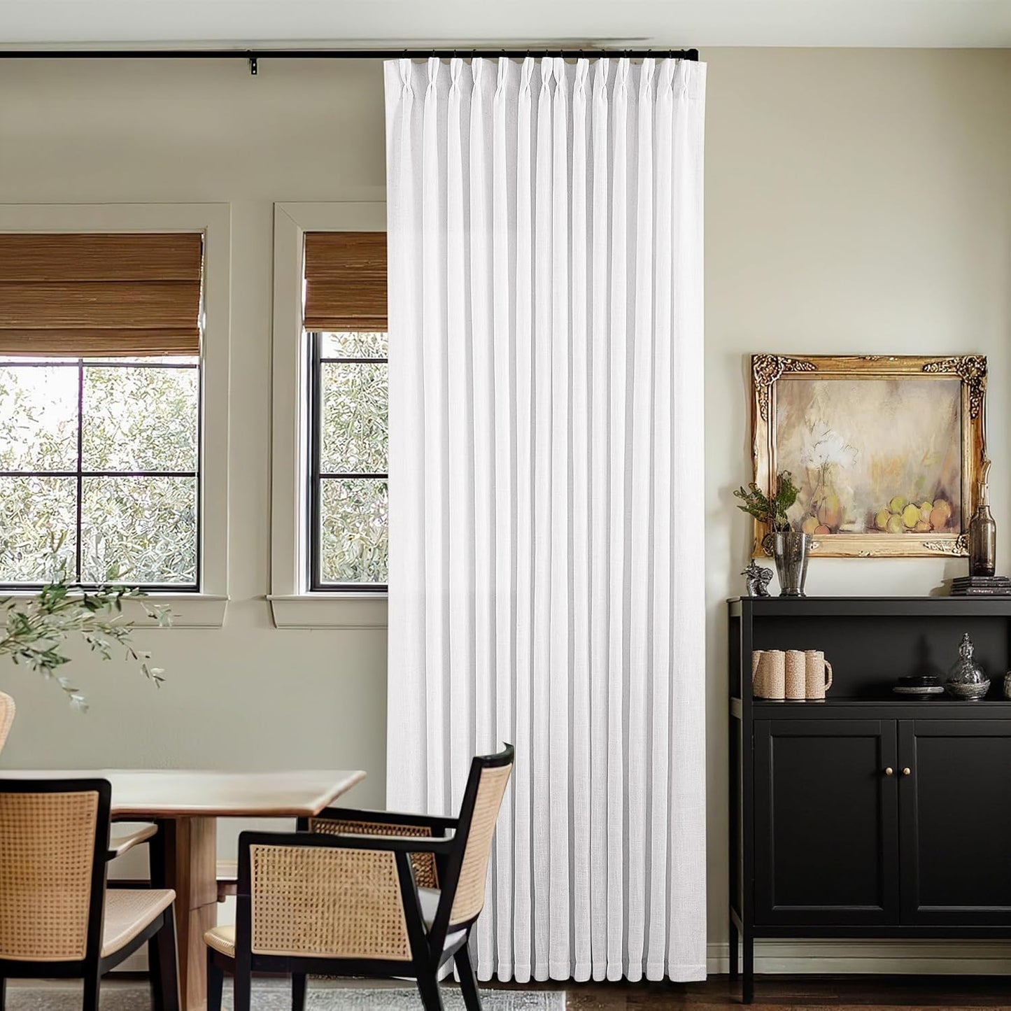 Extra Long Snow White Pinch Pleated 132 Inch Linen Curtains