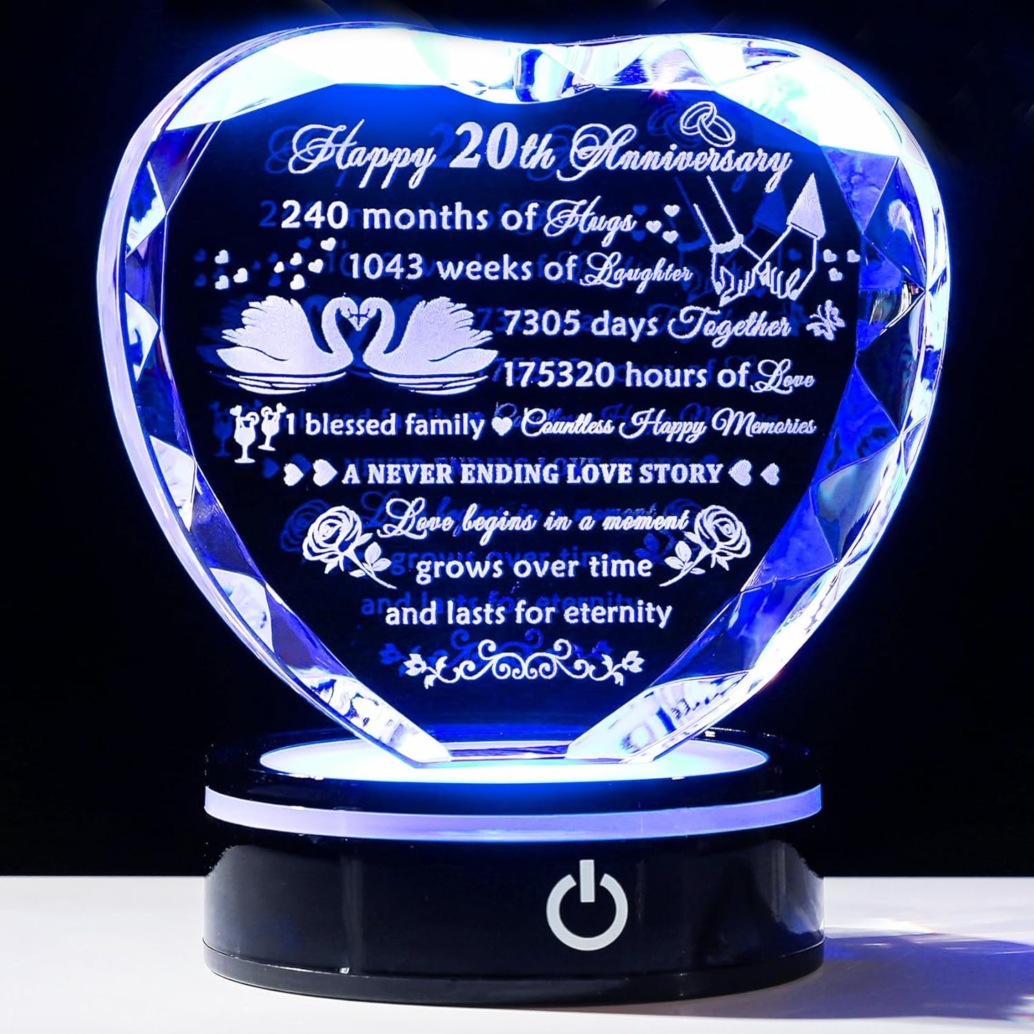 20th Anniversary Crystal Heart Keepsake Gift for Couples