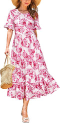 Women's Summer 2025 Tiered Flowy Midi Beach Sundress - Vacation Ready