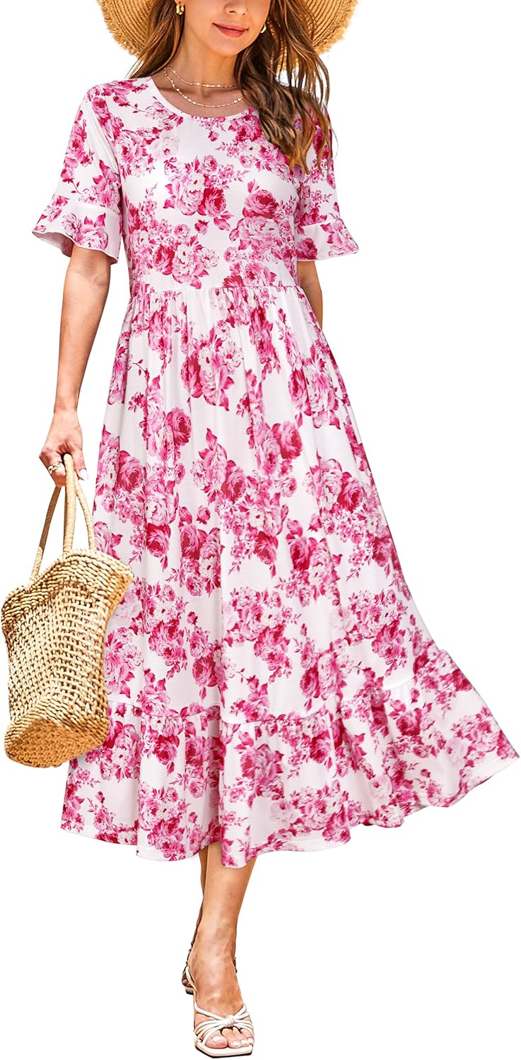 Stylish Women's Summer Casual Short Sleeve Tiered Dress 2025
