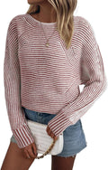 Striped Sweaters for Women Boat Neck Batwing Sleeve Oversized Pullover