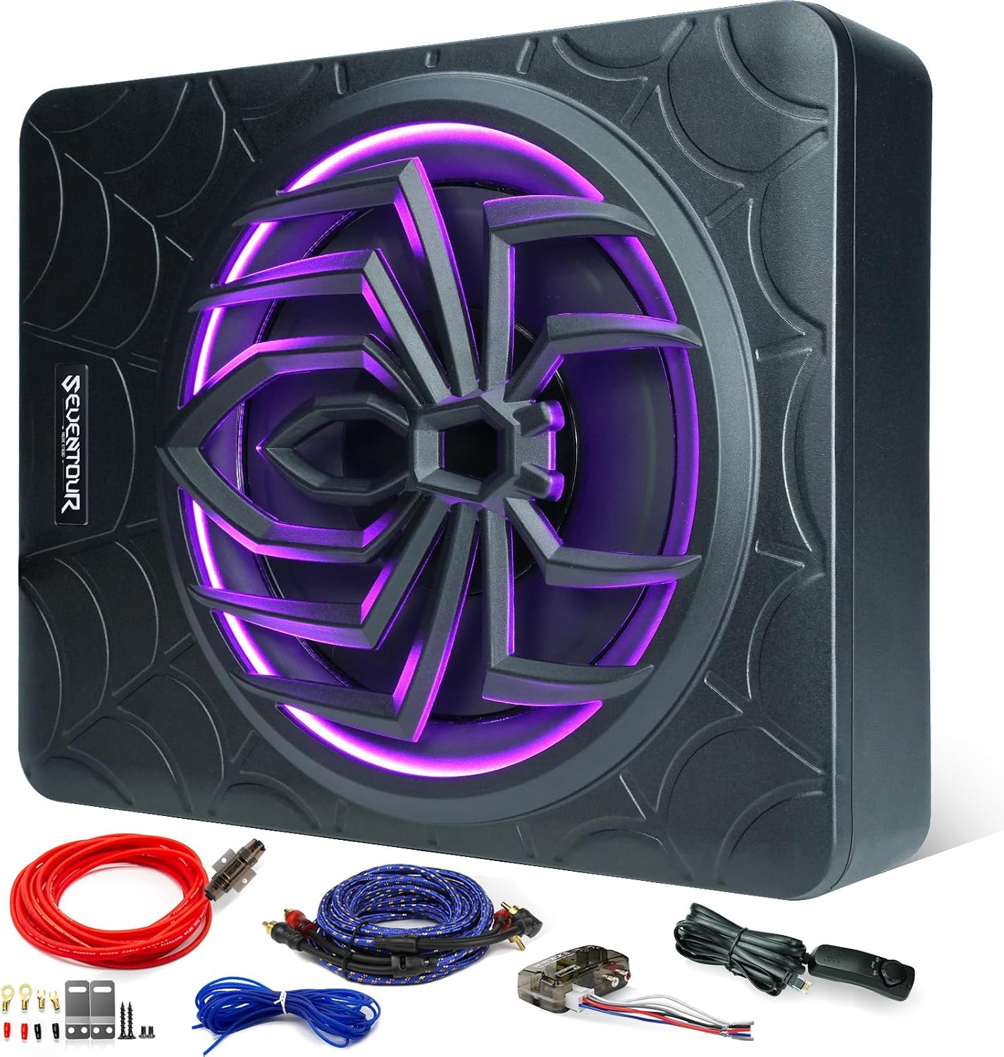 10 Inch Slim Under Seat Powered Car Subwoofer with LED Light