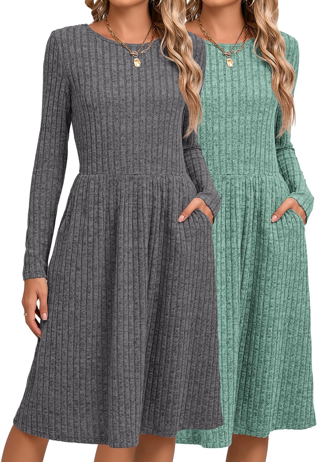 Riyiper Women's Long Sleeve Sweater Dress with Pockets for Fall