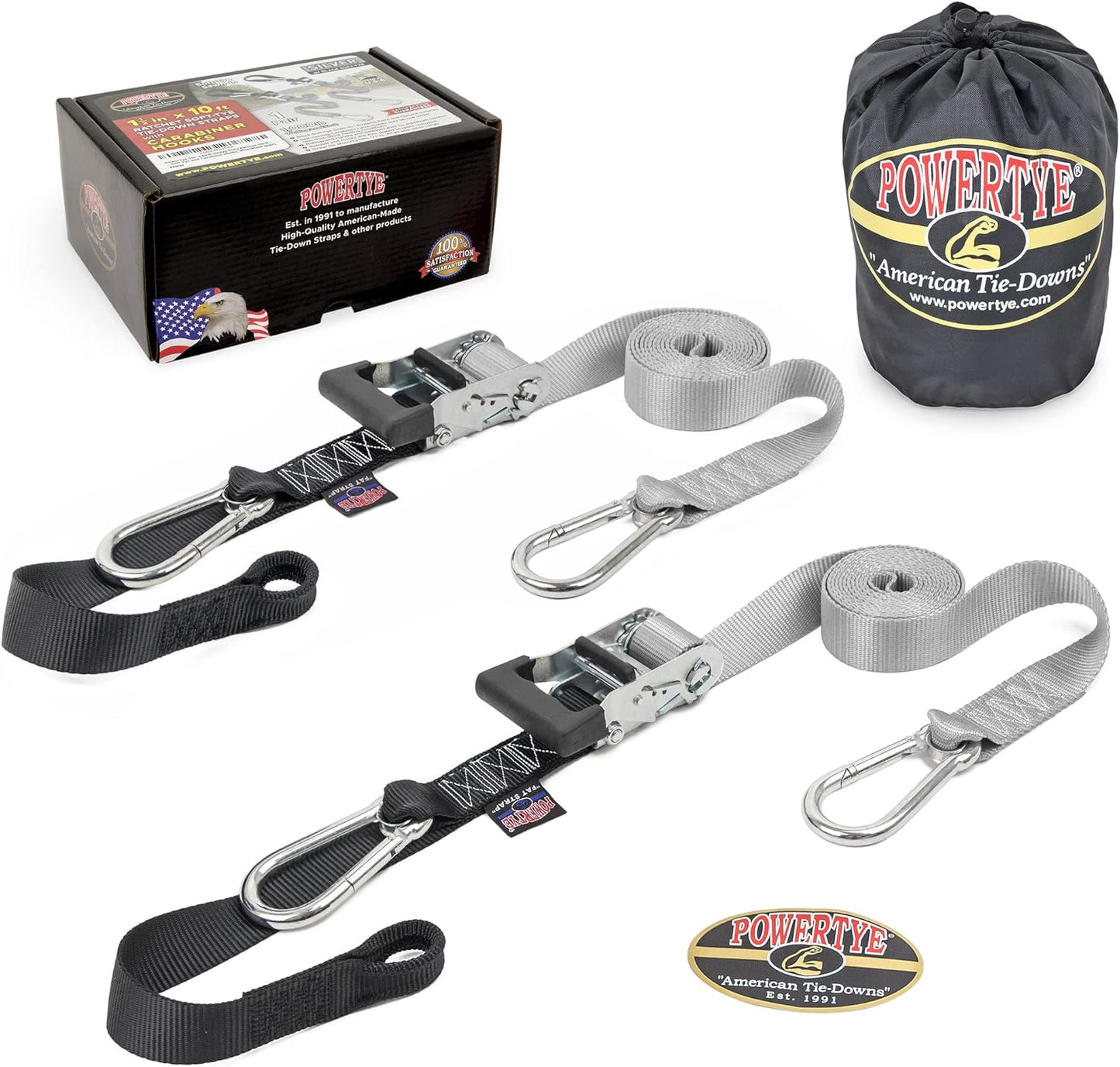 PowerTye Extra Long Heavy Duty Ratchet Tie Down Straps 10ft