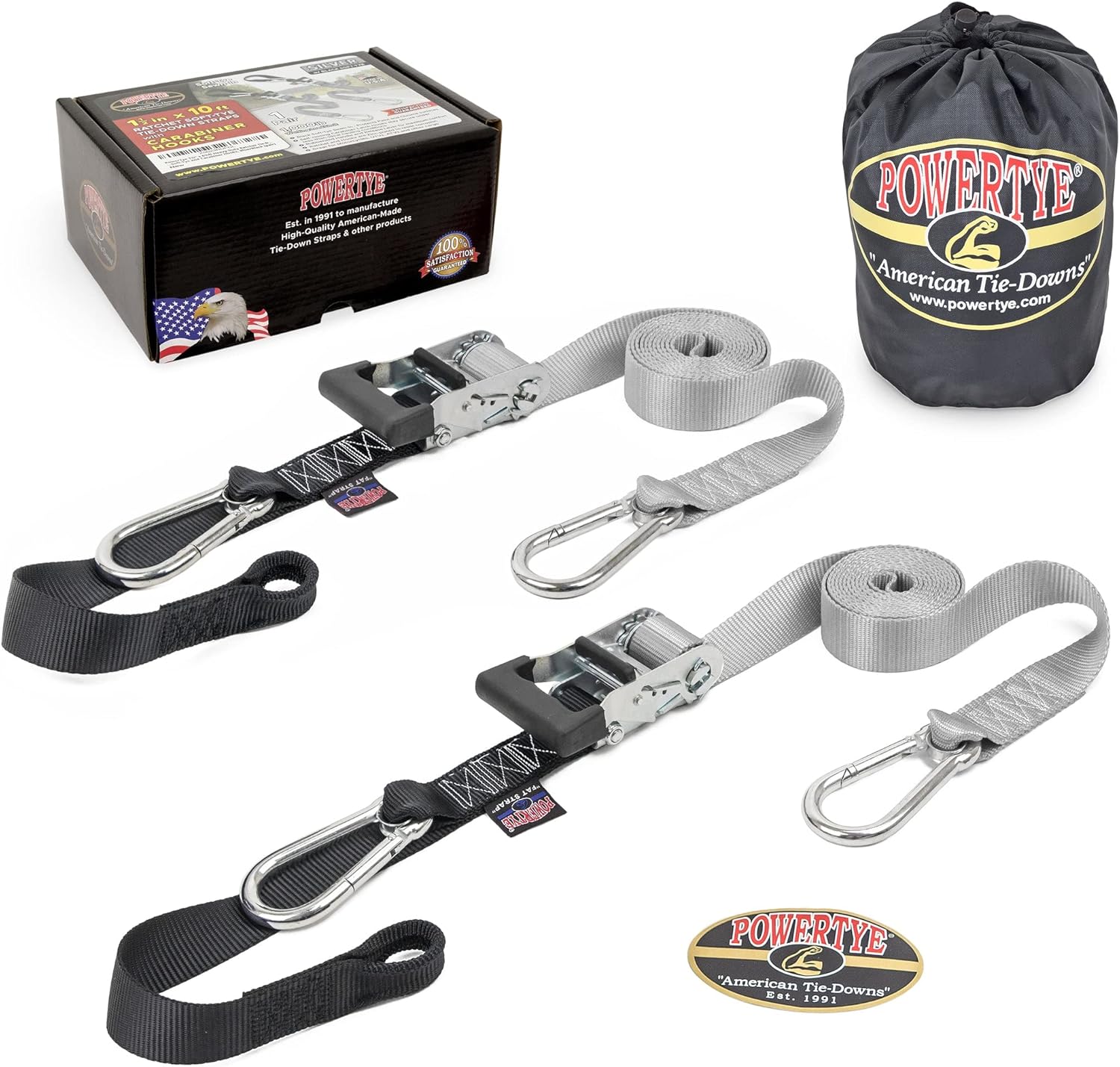 PowerTye Extra Long Heavy Duty Ratchet Tie Down Straps 10ft
