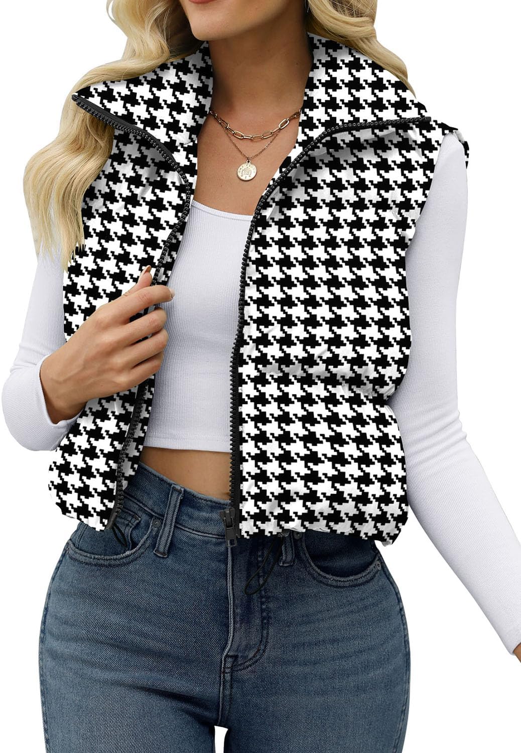 JZC Women's Crop Puffer Vest Lightweight Sleeveless Jacket