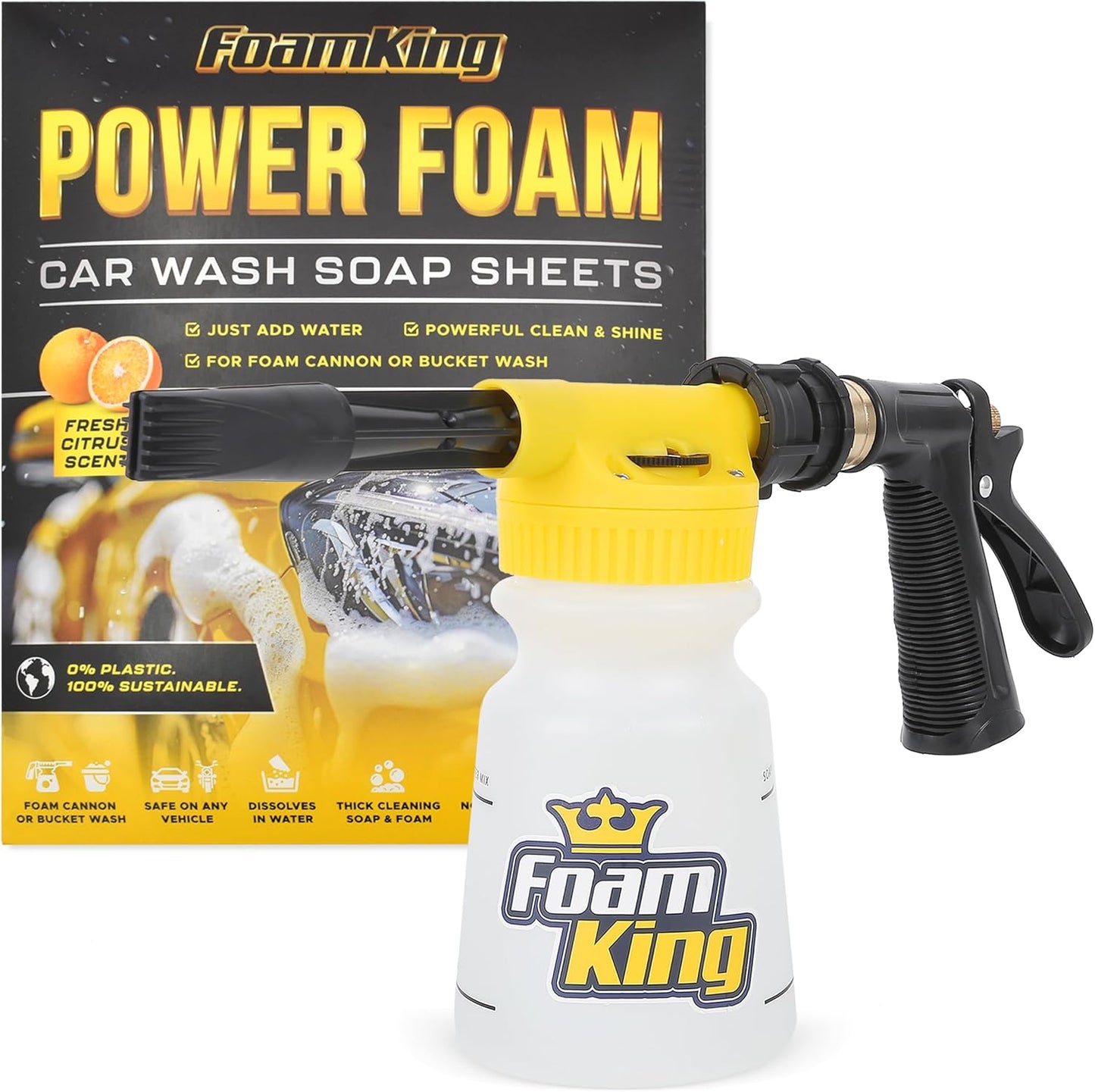 Foam King Car Wash Sprayer with Power Foam Soap Sheets Bundle