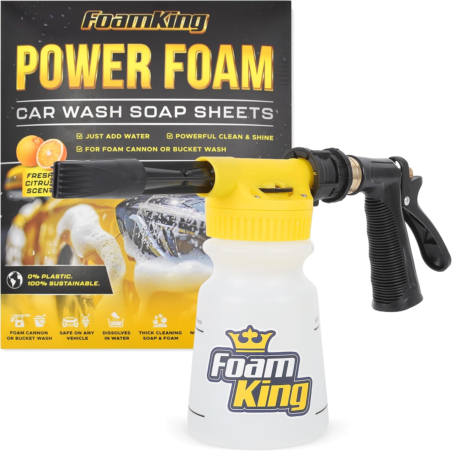 Foam King Car Wash Sprayer with Power Foam Soap Sheets Bundle