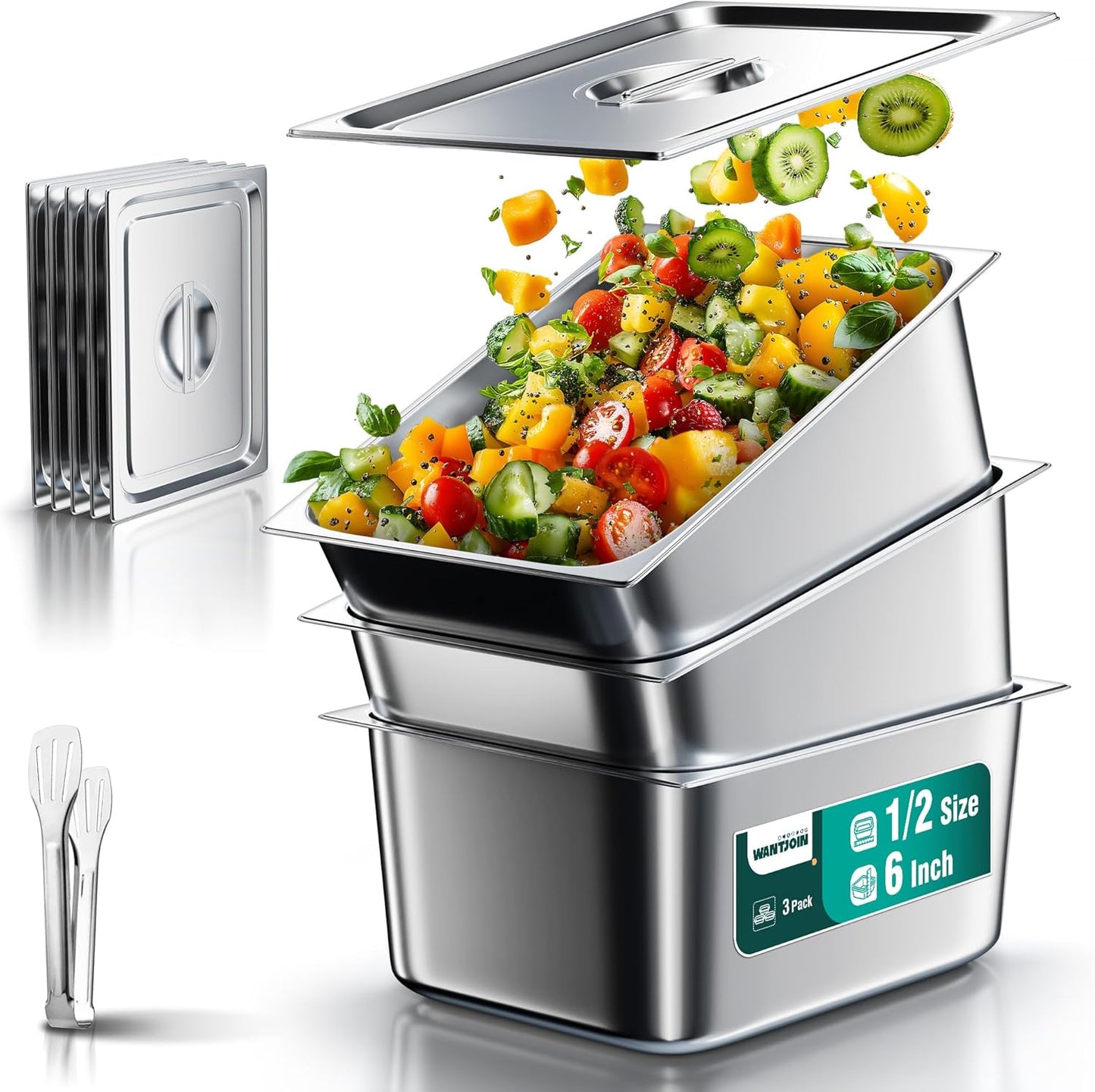 WantJoin Steam Table Hotel Pans 1/2 Half Size 6 Inch Deep