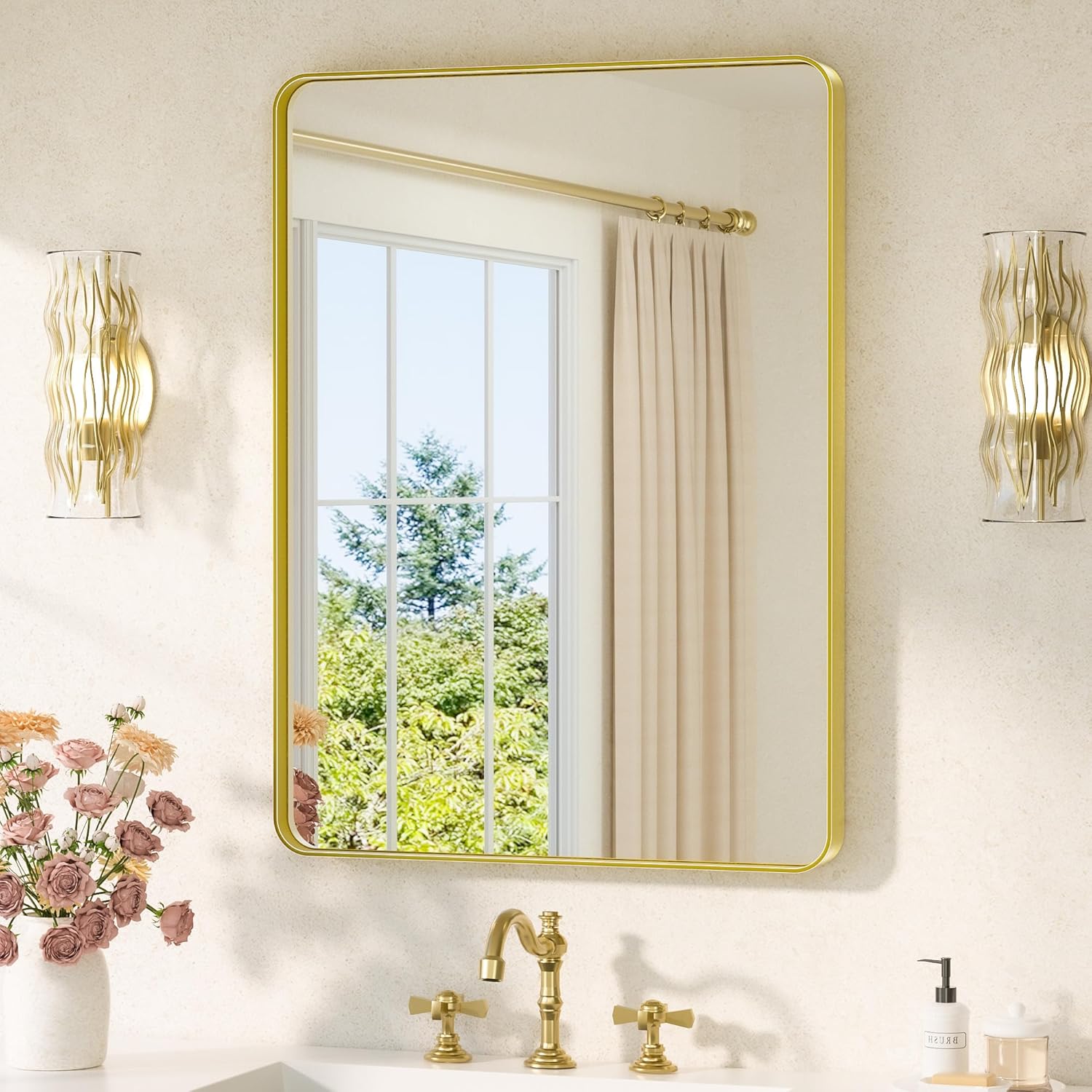 TETOTE Brushed Gold Bathroom Mirror 24 x 32 for Modern Decor