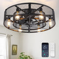 Caged Ceiling Fan with Light 26 in - Quiet DC Motor, Remote Control