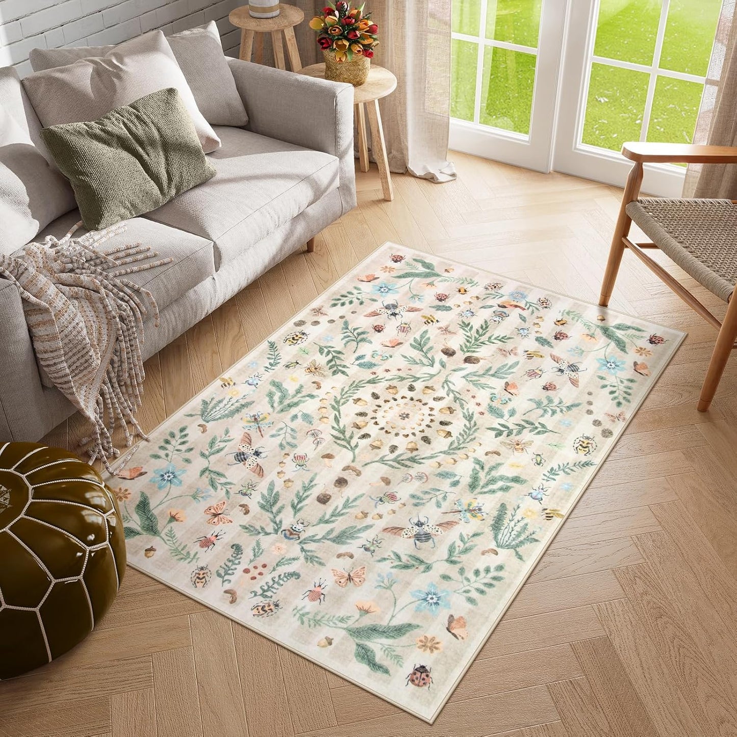 Lahome Insect Botanical 3x5 Washable Rug for Cozy Spaces