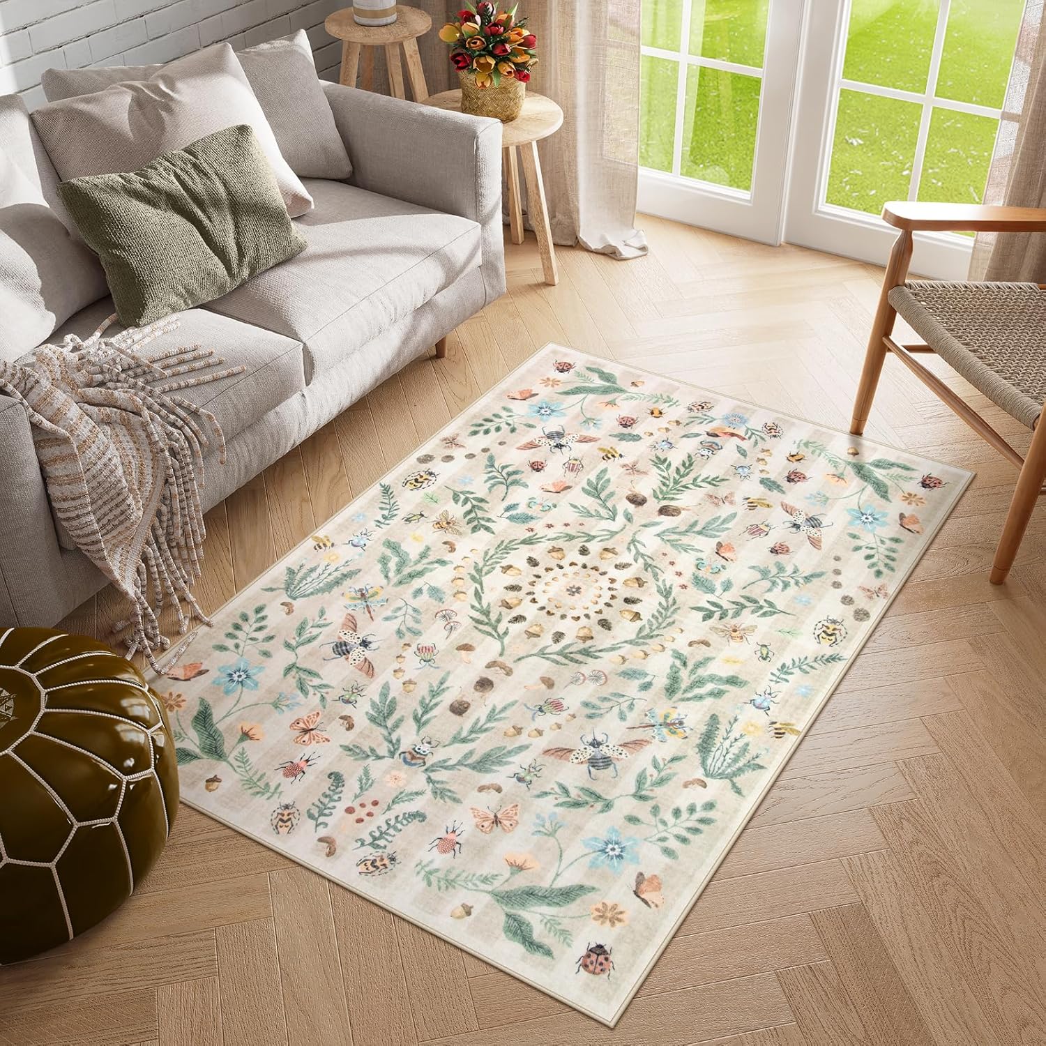 Lahome Insect Botanical 3x5 Washable Rug for Cozy Spaces
