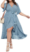 SCOMCHIC Plus Size Maxi Dress Short Sleeve Wrap V Neck - Flattering is