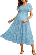 Maternity Dress for Baby Shower Midi Flutter Sleeve - Flattering Fit