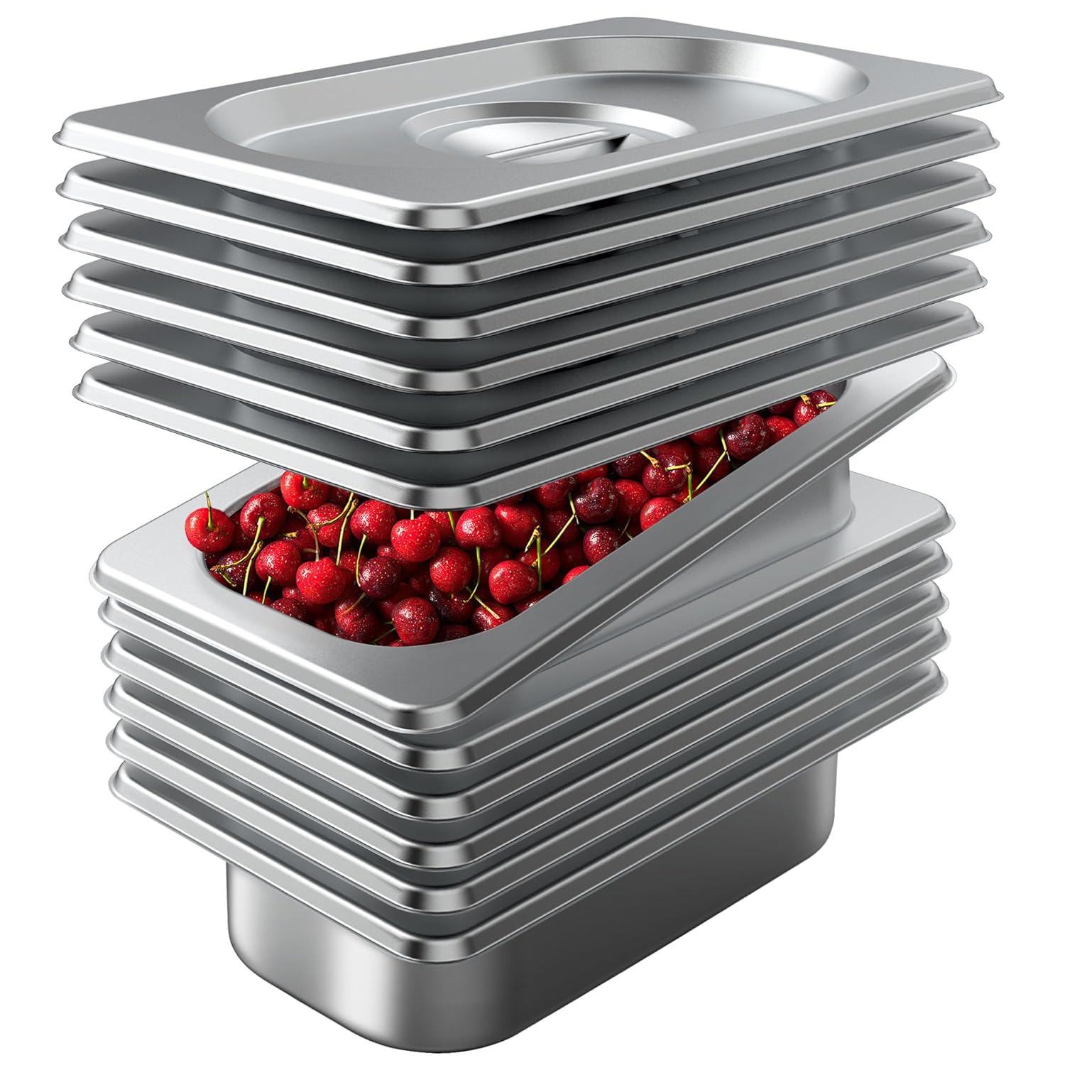 6 Pack Stainless Steel Hotel Pan with Lids for Catering Needs
