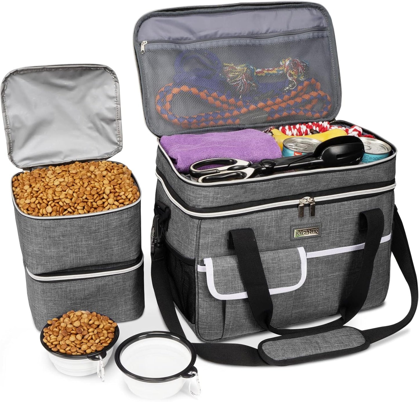 BAGLHER Dog Travel Bag - Double-Layer Pet Organizer Set