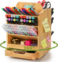 Bamboo Pen Holder Organizer 360Rotating Caddy - Holds 400+ Pens
