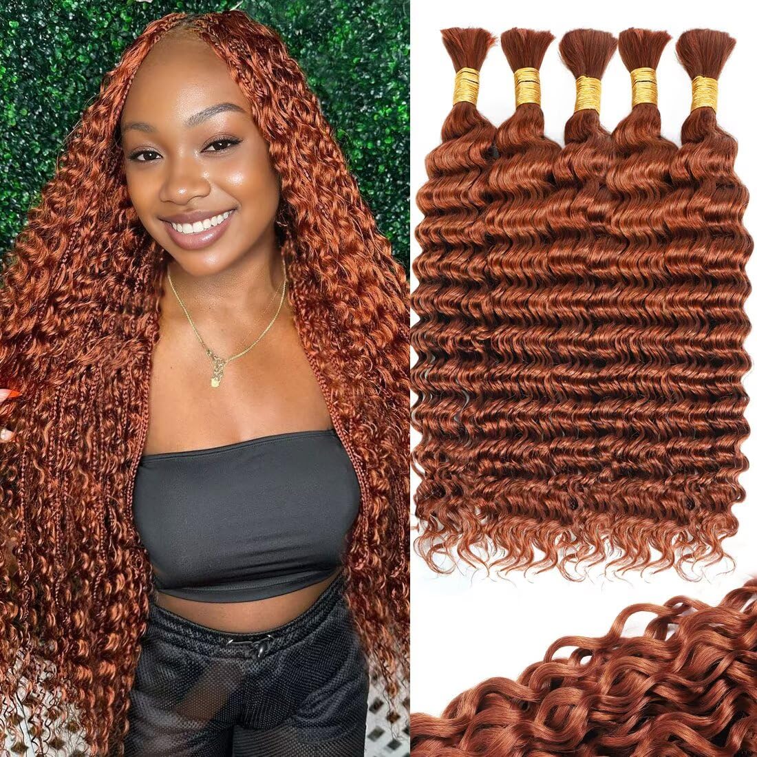 12A #350 Copper Ginger Human Braiding Hair for Boho Styles