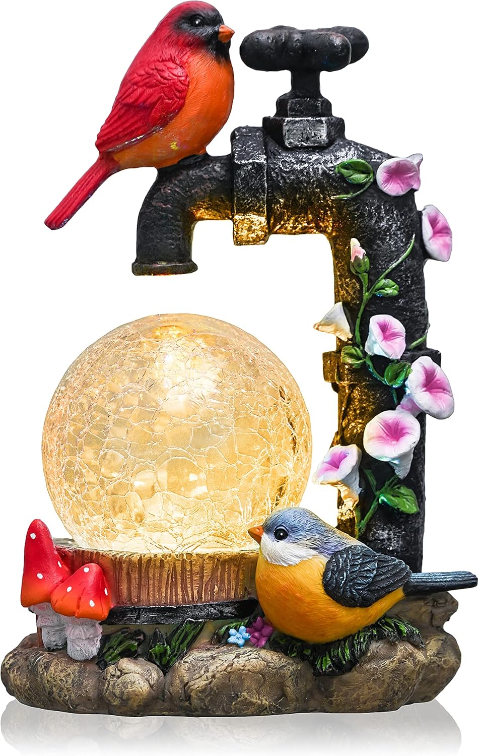 Red Cardinal Bird Statues with Solar Lights for Garden Decor