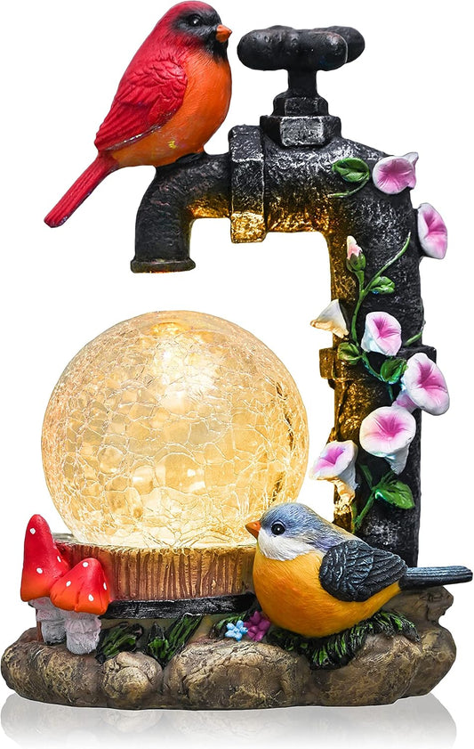 Red Cardinal Bird Statues with Solar Lights for Garden Decor