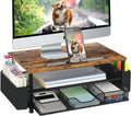 Wood Monitor Stand Riser with Drawer and Pen Storage - Desk Organizer