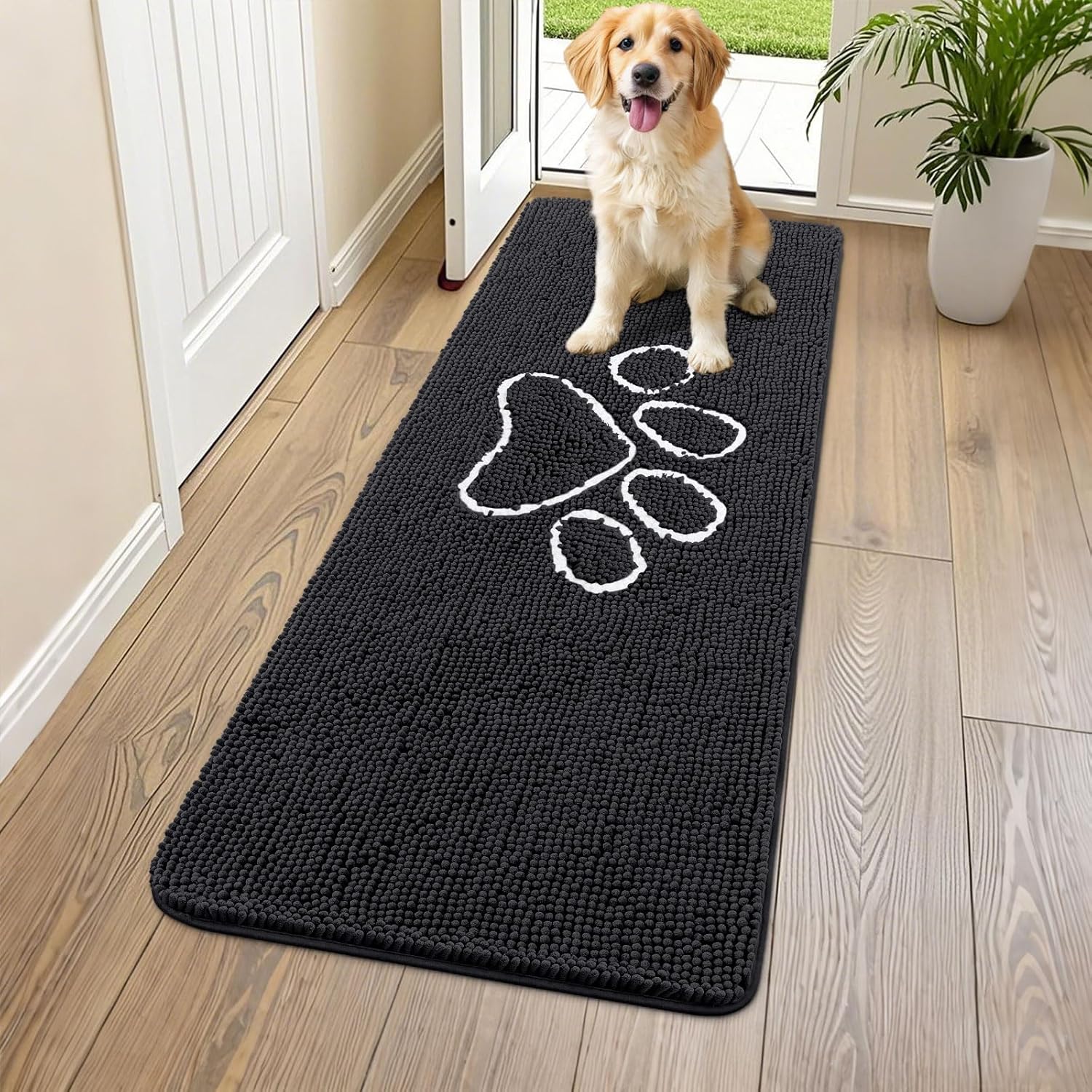 Smiry Dog Door Mat for Muddy Paws - Absorbent Chenille Rug