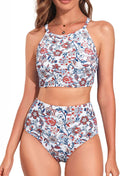 Herseas High Neck Tropical Leaf Print High Waisted Bikini Set