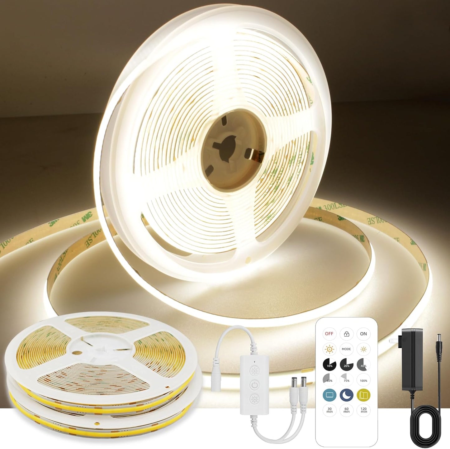 32.8ft COB LED Strip Light with RF Remote for Home Decor