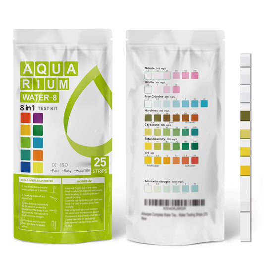 Aquarium Ammonia Test Strips | 8-in-1 Water Testing | Quick & Accurate | 25 Strips