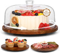 Bellsal Cake Stand with Dome Lid, 12in Acacia Wood Cake Plate