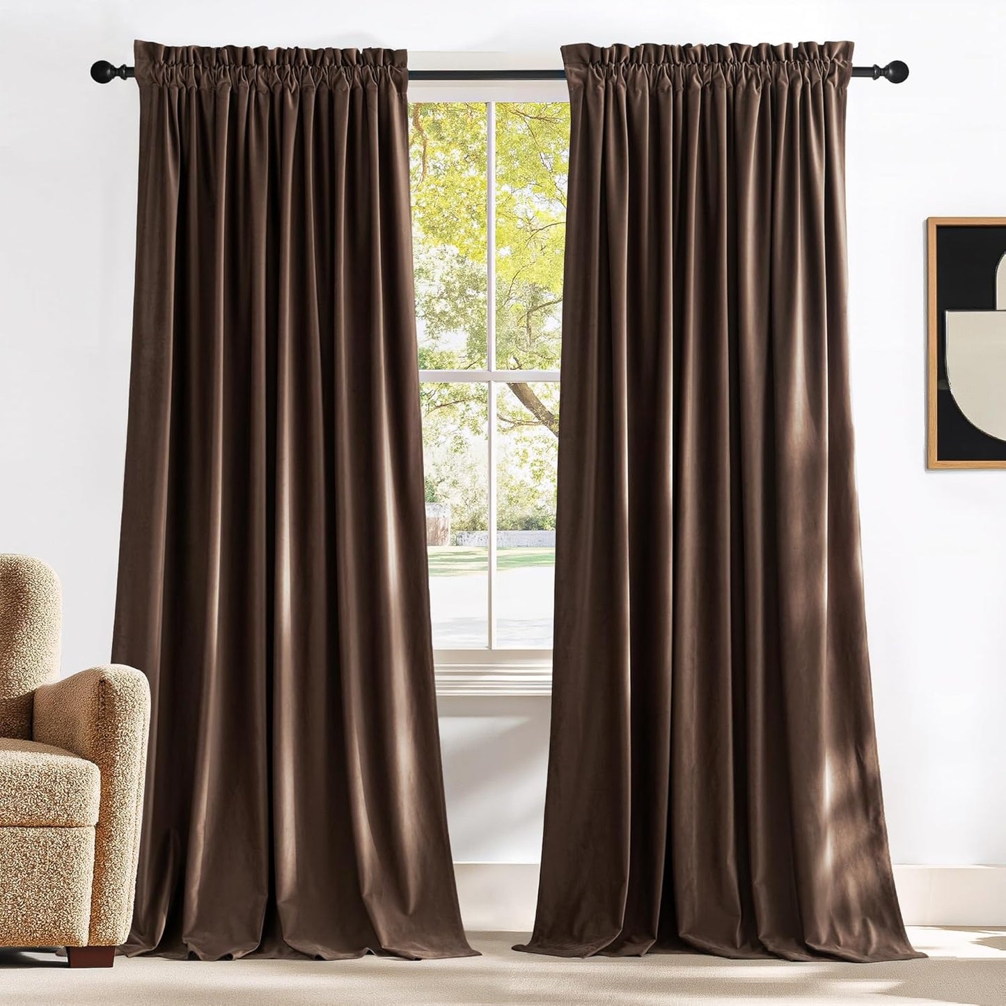 NICETOWN Brown Velvet Curtains for Home Decoration 108 in Long