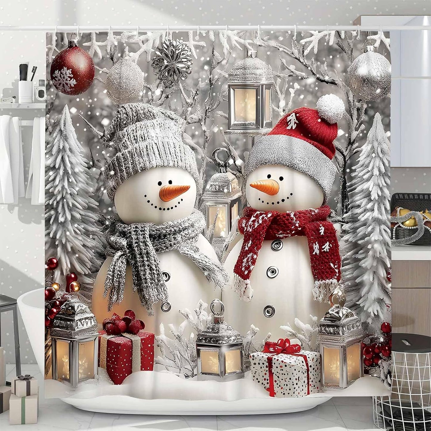 Christmas Shower Curtain Set - Festive Waterproof Decor