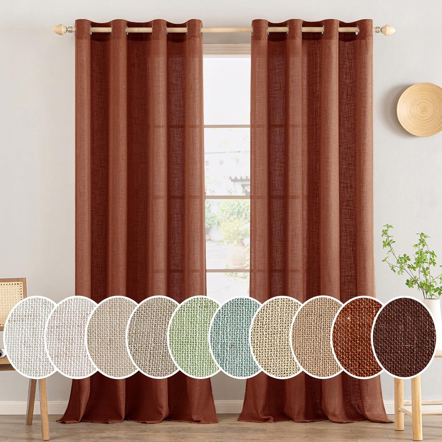 MIULEE Terracotta Linen Curtains for Bedroom and Living Room