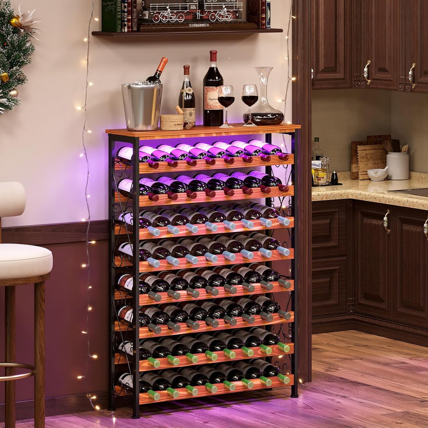 64 Bottles Wine Rack with LED Light for Stylish Storage