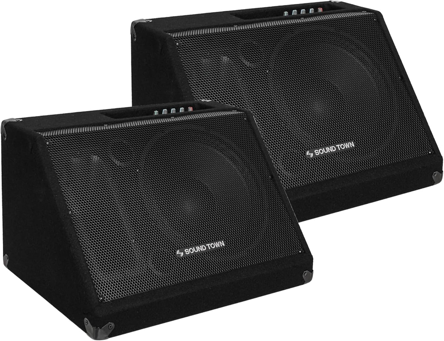 Sound Town 2-Pack Powered DJ PA Stage Monitor Speakers 12 in