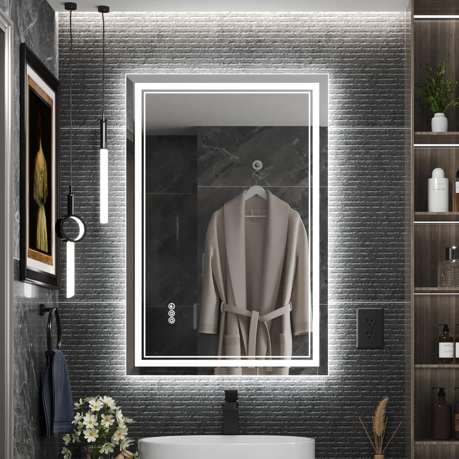 24x36 Inch LED Bathroom Mirror with Anti-Fog and Dimmable Light