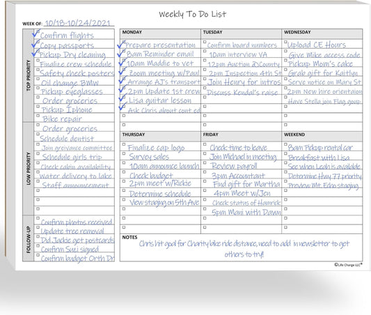 Life Charge Weekly Planner Pad - Organize Tasks & Boost Productivity