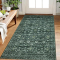 Vintage Floral 3x5 Rug Dark Green - Washable Non-Slip Entryway Rug