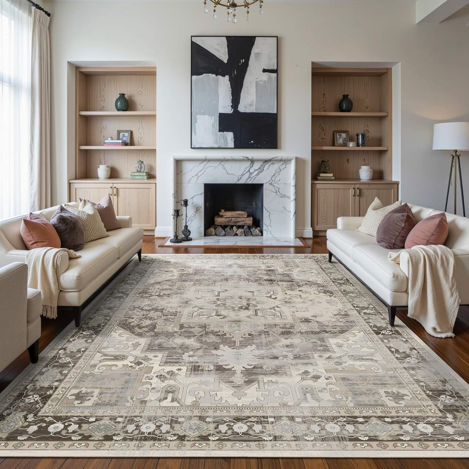 8x10 Brown Washable Area Rug for Living Room and Office